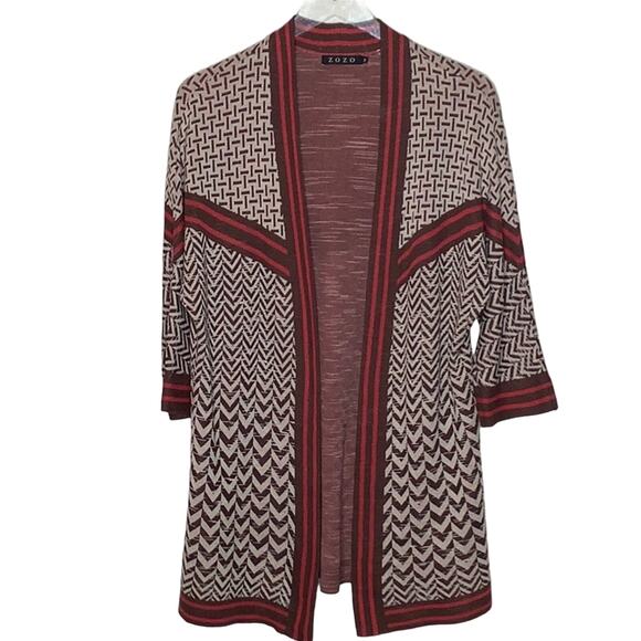 ZOZO Brown, Red & Taupe Lightweight Open Cardigan - Picture 1 of 7